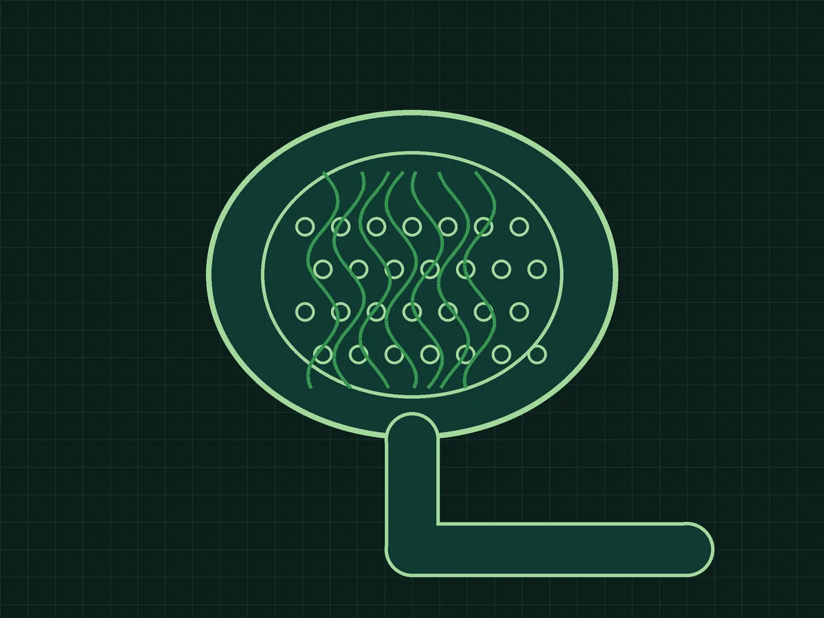 Drawing of a shower drain cover with hair strands over it