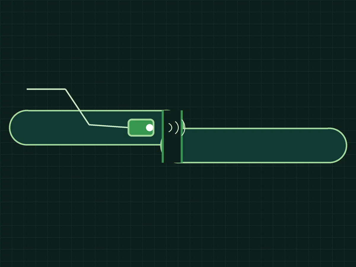Drawing of a pipe with a displaced joint and a drain camera on a cable